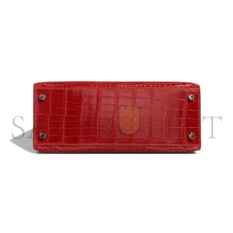 HERMÈS MASTER KELLY 28 ALLIGATOR LEATHER ALLIGATOR RED SILVER BUCKLE (28*22*10cm) 